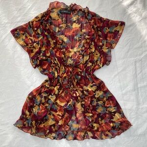 Elementz Y2K Mesh Ruffle Tie Front chiffon Top Fairycore Grunge Indie S